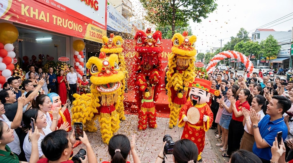 Múa lân khai trương Hùng Dũng Event